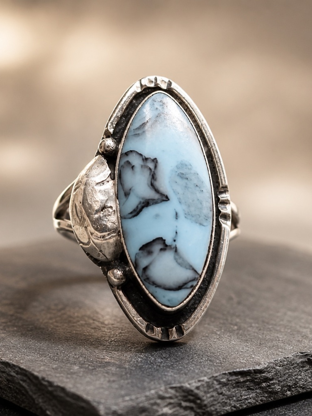 Size 6 Turquoise Marquise Sterling Silver Ring - Mexico